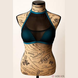 Catalina Blue Teal Black Sheer Bikini Top Size Small